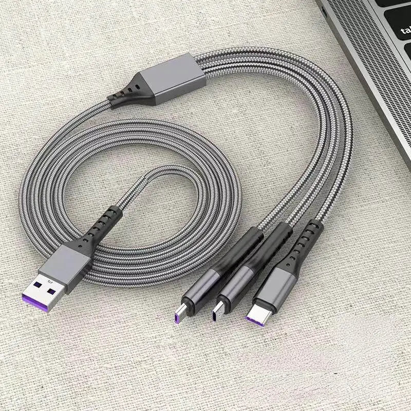 New 6A 100W 3 in 1 Fast Charging Cable Micro USB Type-C IOS Android Charger Cable for iP Phone Cable