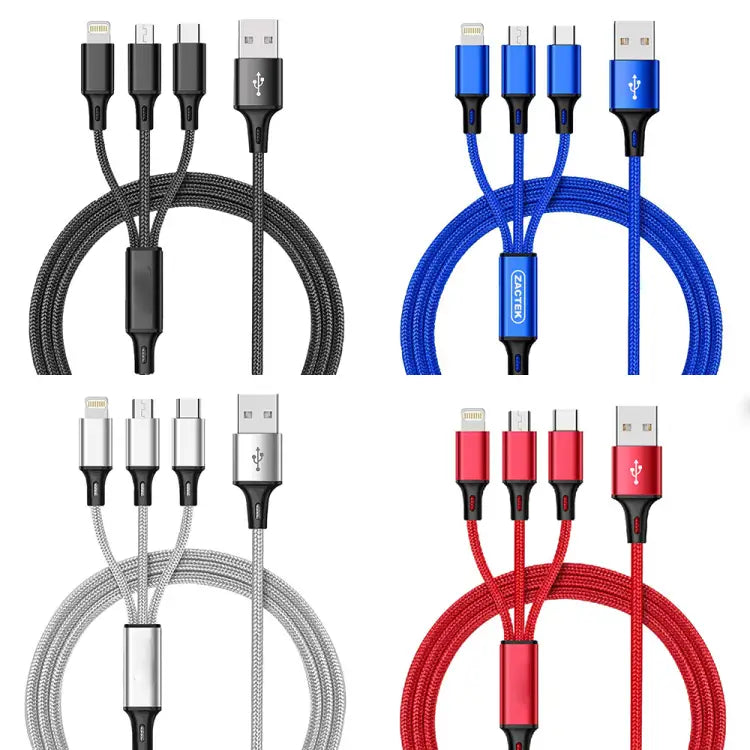 New 6A 100W 3 in 1 Fast Charging Cable Micro USB Type-C IOS Android Charger Cable for iP Phone Cable